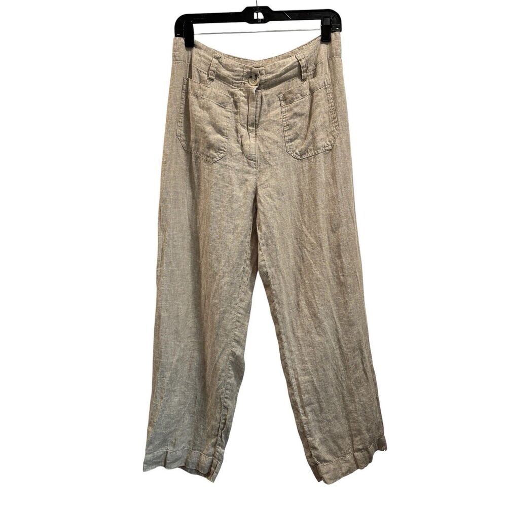 Quince 100% European Linen Patch Pocket Wide Leg Pants Women 8 Flax Coastal Boho